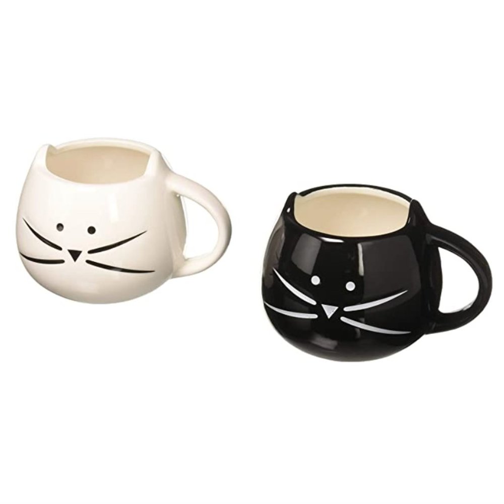 NEW Set of 2 MarlJohns Morning Coffee Cat Mugs Black & White